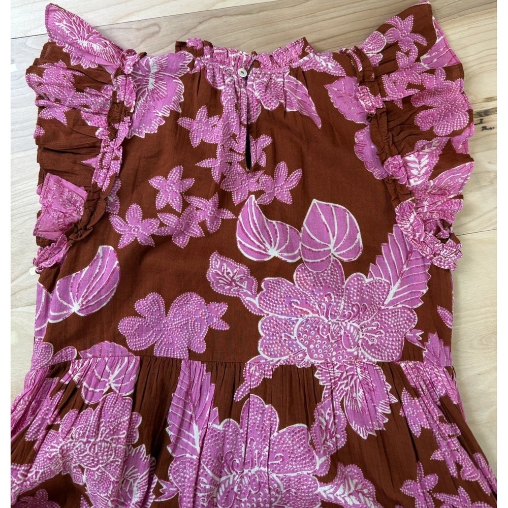 Love The Label Dress Tiered Ruffled Cotton Maxi Floral Print Size S Boho Flowy - Picture 12 of 13